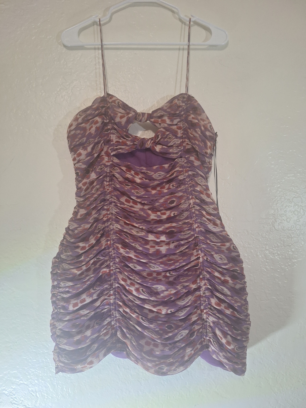 Zara Purple Multi-Print Ruched Spaghetti Strap Camisole